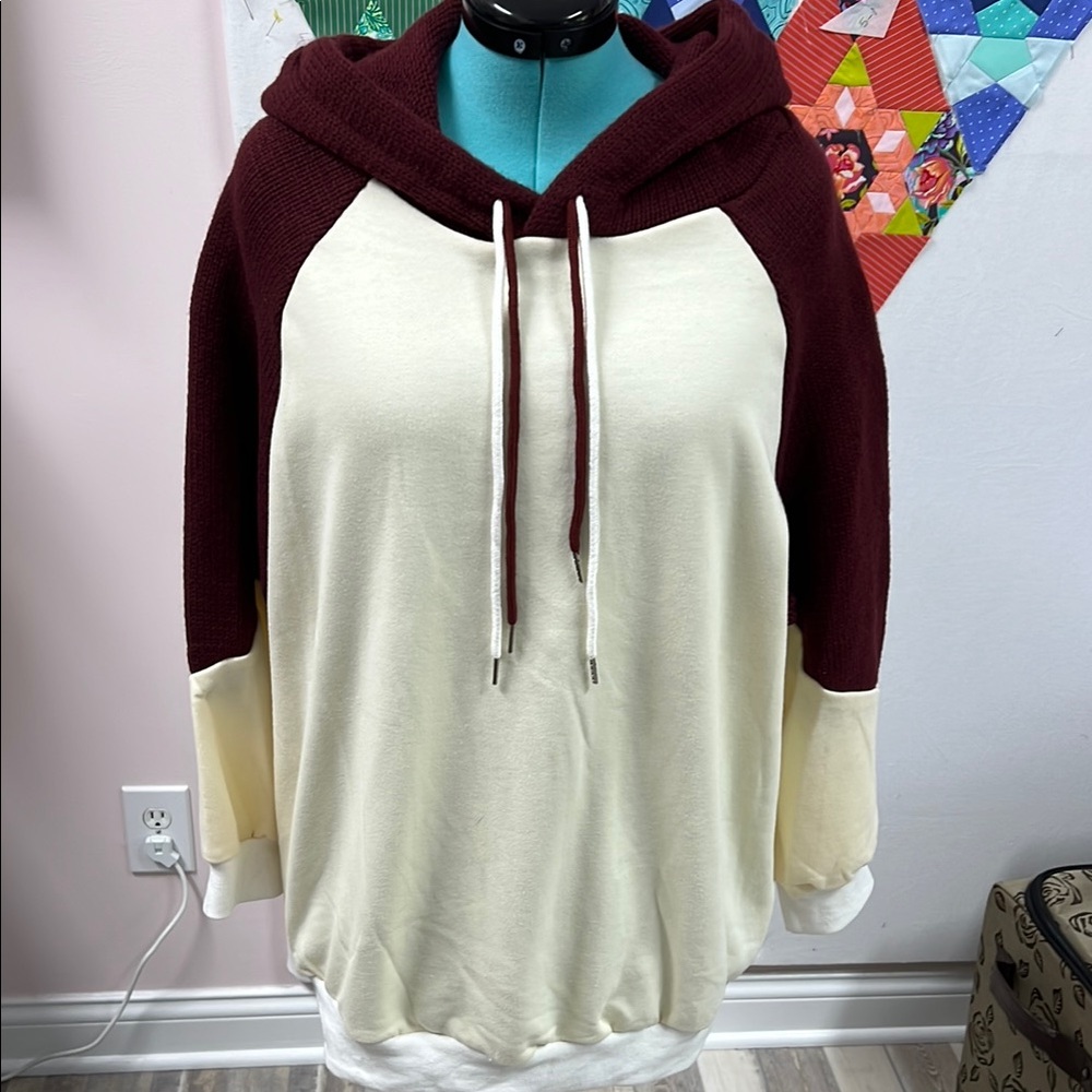 POL Cream and Burgundy Women's Hoodie
